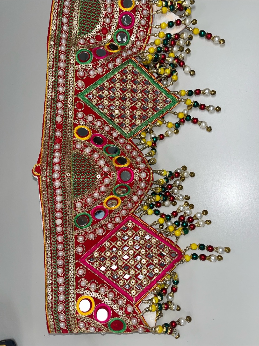 Source Unknown Red Multicolor Beaded and Mirror-Work Waistbelt